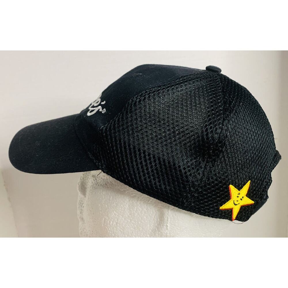 Hardee’s Logo Star Black Cap Mesh Adjustable Hook and Loop Employee Aramark NWOT
